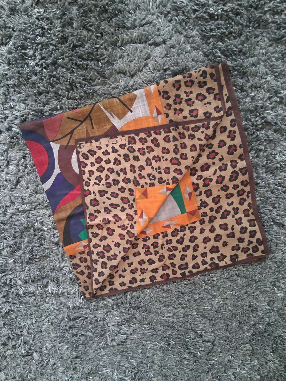 Vibrant Multicolor Abstract Silk Scarf with Leopard Border